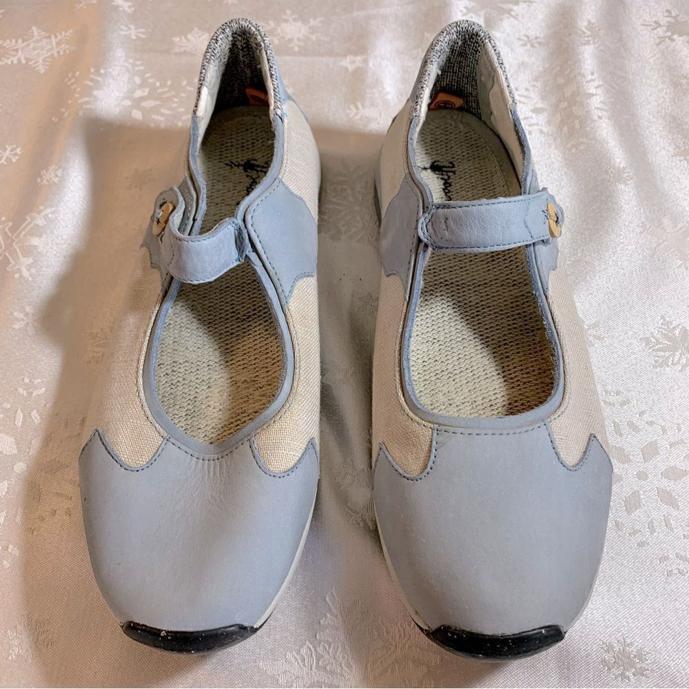 Smartwool Mary Janes Loafers Baby Blue & Cream - Suede & Canvas Womens Sz 9.5